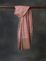 Pink Checkered Base Jali Embroidery Cashmere Pashmina Shawl