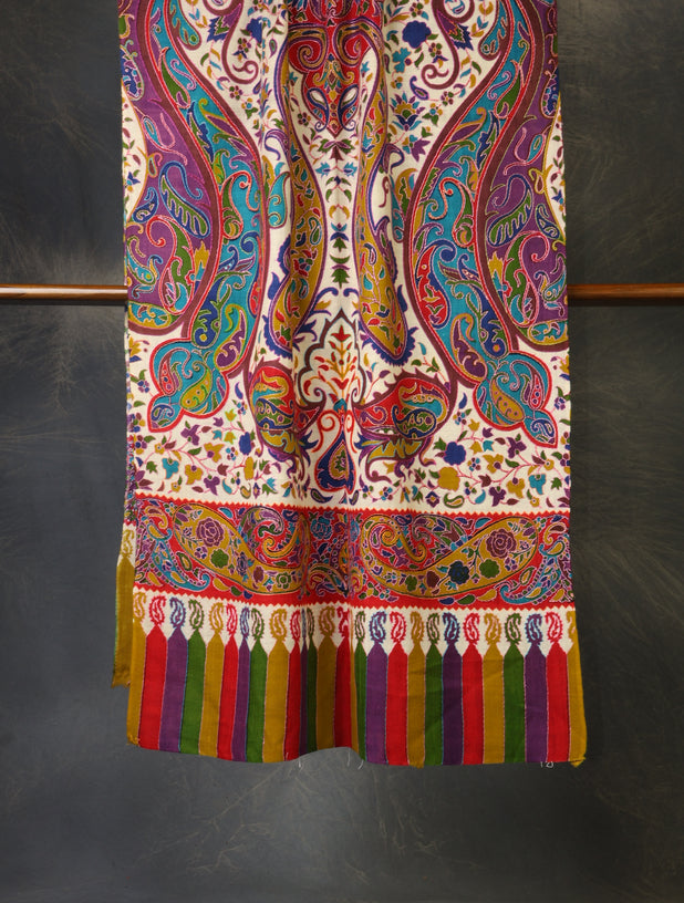 Multicolor jali Sozni Embroidery Fine Merino Wool Scarf