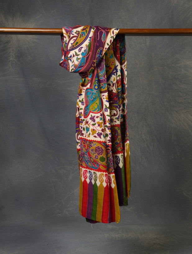 Multicolor jali Sozni Embroidery Fine Merino Wool Scarf