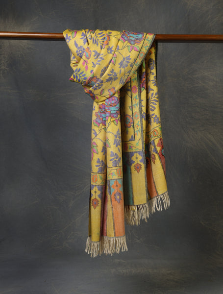 Lemon Kani floral Pashmina Shawl