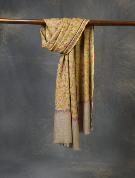 Mustard Jali Embroidery Pashmina Cashmere Scarf