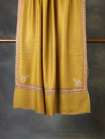 Mustard And Natural Base Small Border Embroidery Cashmere Pashmina Shawl