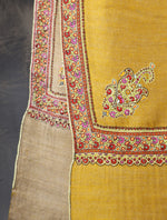 Mustard And Natural Base Small Border Embroidery Cashmere Pashmina Shawl