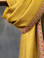 Mustard And Natural Base Small Border Embroidery Cashmere Pashmina Shawl