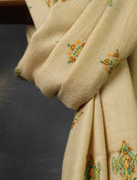 Natural Base Boteh Embroidery Pashmina Cashmere Scarf