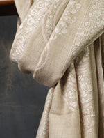 Natural Base Jali Embroidery Cashmere Pashmina Shawl