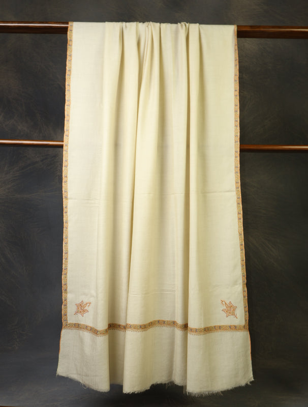 3 yard Ivory Border Embroidery Cashmere Pashmina Shawl