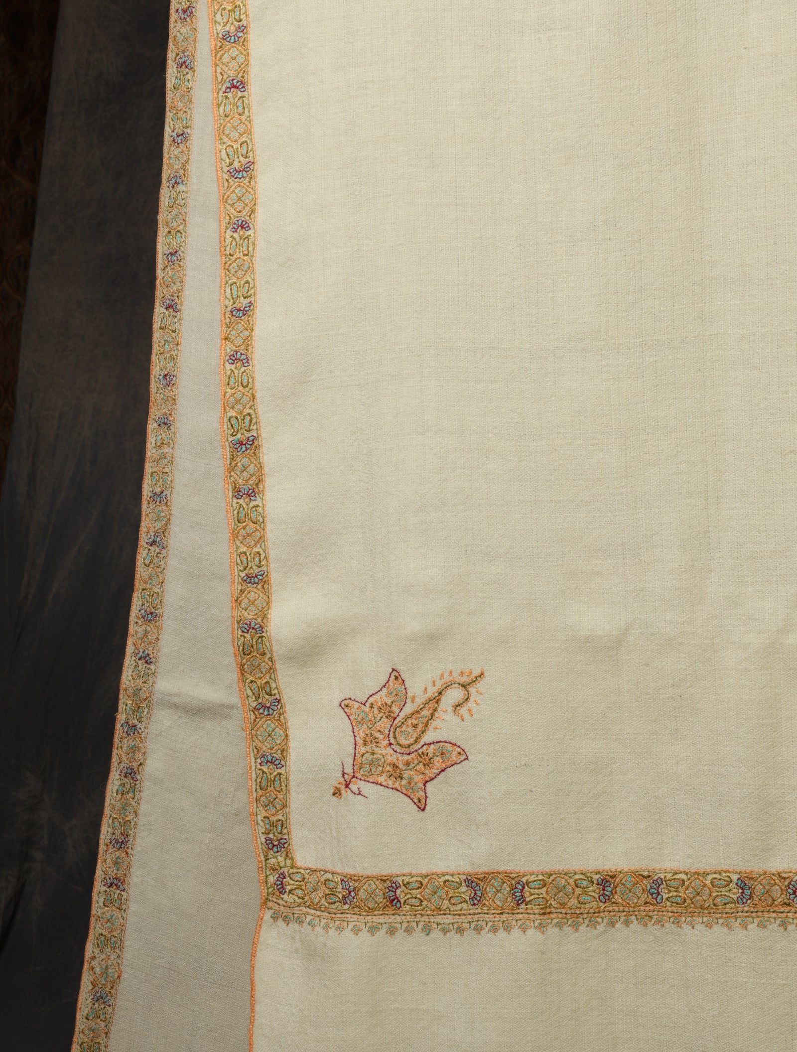 3 yard Ivory Border Embroidery Cashmere Pashmina Shawl