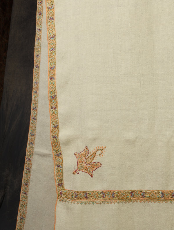 3 yard Ivory Border Embroidery Cashmere Pashmina Shawl