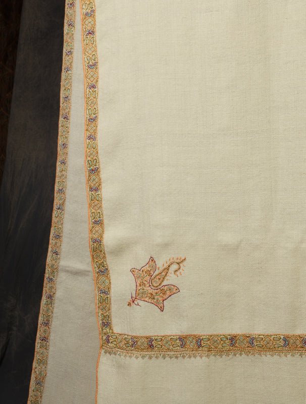 3 yard Ivory Border Embroidery Cashmere Pashmina Shawl