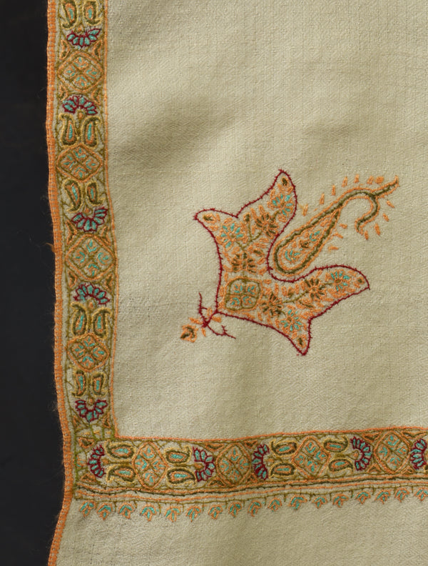 3 yard Ivory Border Embroidery Cashmere Pashmina Shawl – detail view