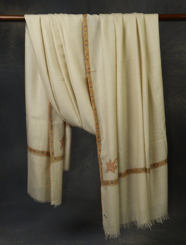 3 yard Ivory Border Embroidery Cashmere Pashmina Shawl