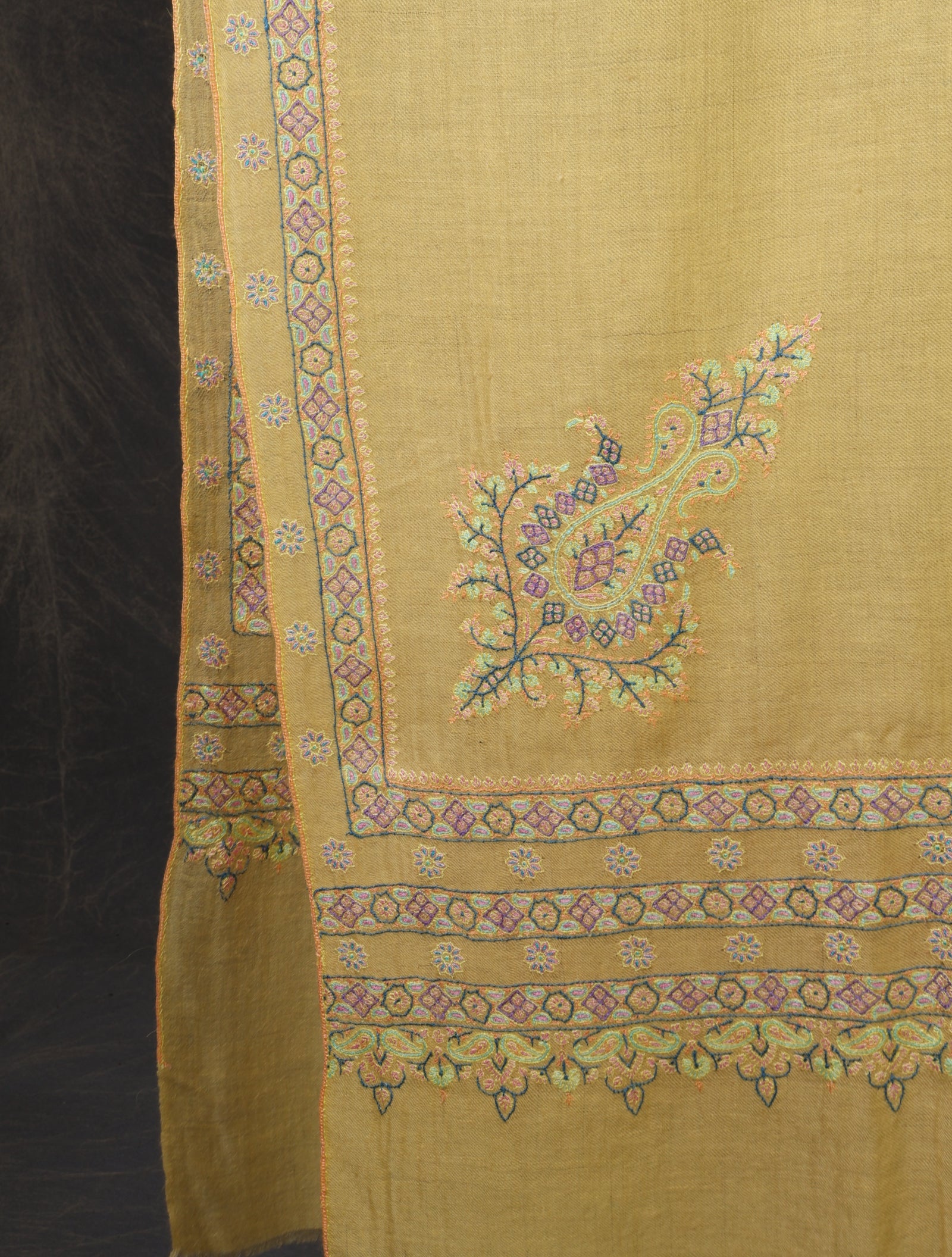3 yard Lemon Big Border Embroidery Cashmere Pashmina Shawl