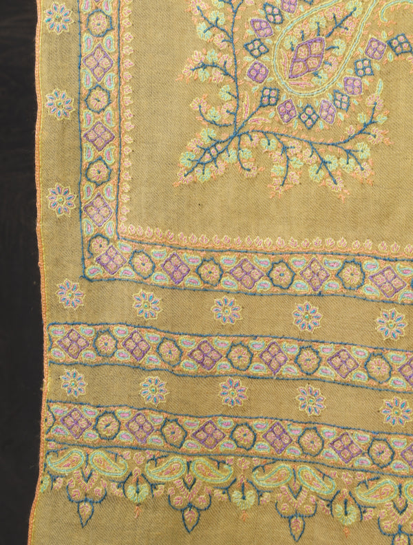 3 yard Lemon Big Border Embroidery Cashmere Pashmina Shawl – detail view