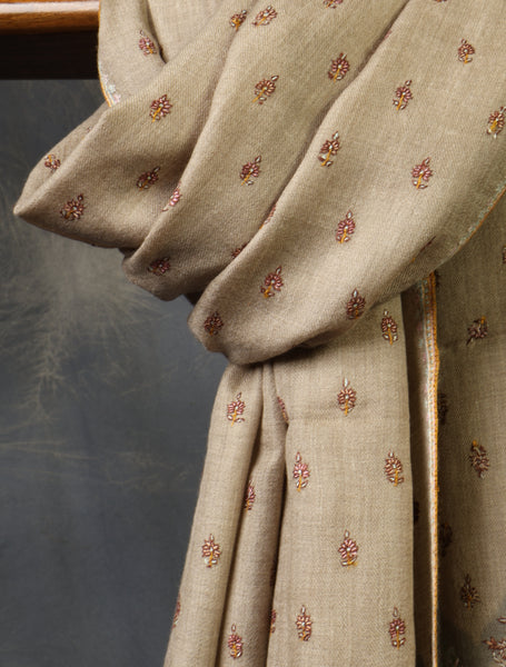 Natural Boteh Embroidery Pashmina Cashmere Scarf