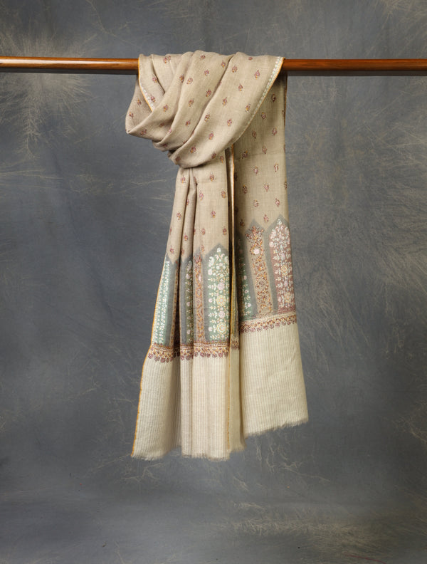 Natural Boteh Embroidery Pashmina Cashmere Scarf