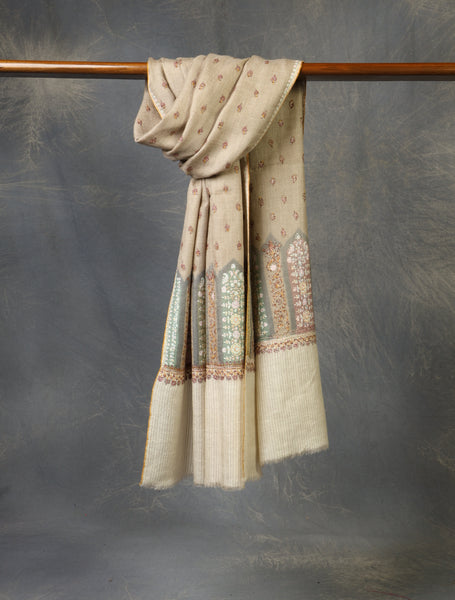 Natural Boteh Embroidery Pashmina Cashmere Scarf