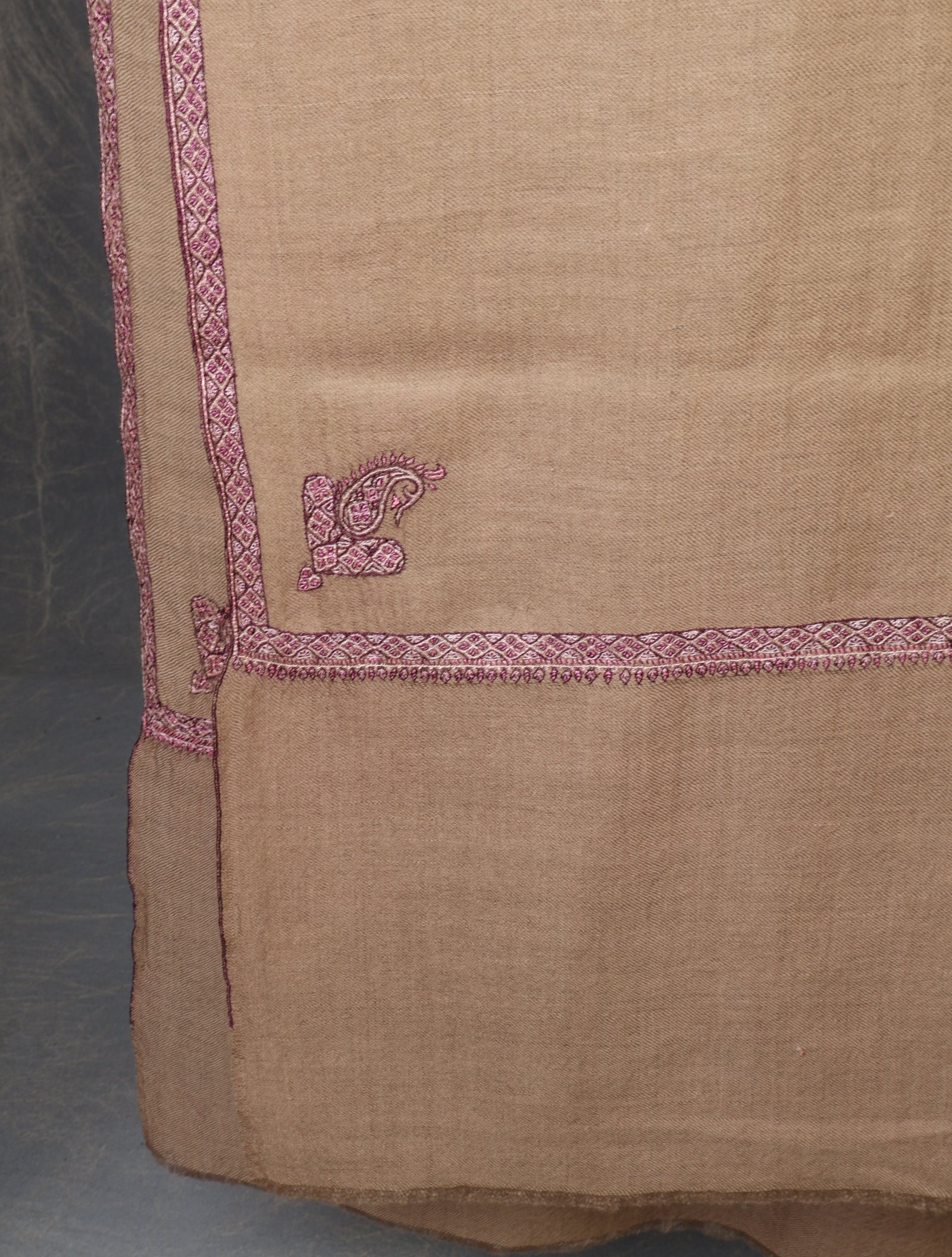 3 yard Natural Brown Small Border Embroidery Cashmere Pashmina Shawl