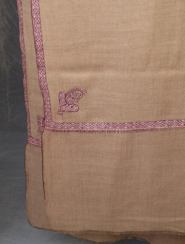 3 yard Natural Brown Small Border Embroidery Cashmere Pashmina Shawl