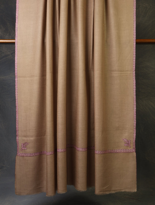 3 yard Natural Brown Small Border Embroidery Cashmere Pashmina Shawl