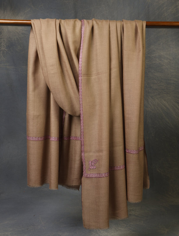 3 yard Natural Brown Small Border Embroidery Cashmere Pashmina Shawl