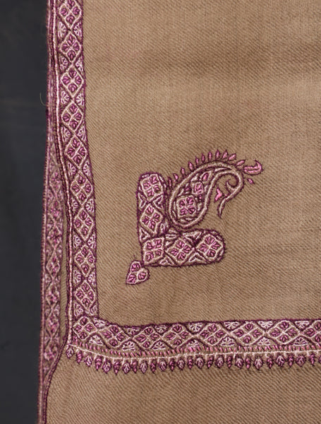 3 yard Natural Brown Small Border Embroidery Cashmere Pashmina Shawl