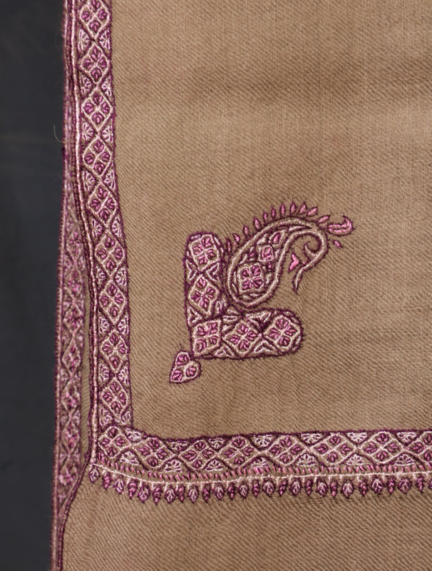 3 yard Natural Brown Small Border Embroidery Cashmere Pashmina Shawl