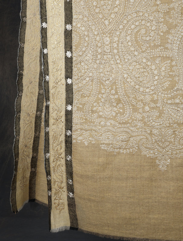 3 yard Natural Jamawar Embroidery Cashmere Pashmina Shawl