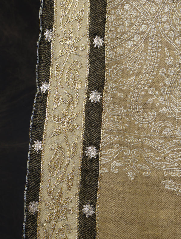 3 yard Natural Jamawar Embroidery Cashmere Pashmina Shawl