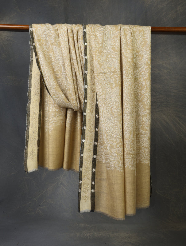 3 yard Natural Jamawar Embroidery Cashmere Pashmina Shawl