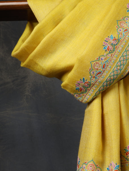 Lemon Base Big Border Embroidery Cashmere Pashmina Shawl