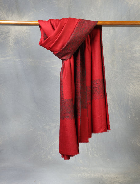 Red Base Big Border Embroidery Cashmere Pashmina Shawl