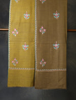 Mustard And Brown Base Reversible Motif Embroidery Cashmere Pashmina Shawl