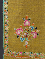 Mustard And Brown Base Reversible Motif Embroidery Cashmere Pashmina Shawl