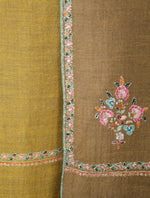 Mustard And Brown Base Reversible Motif Embroidery Cashmere Pashmina Shawl