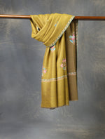 Mustard And Brown Base Reversible Motif Embroidery Cashmere Pashmina Shawl