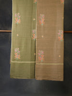 Green And Natural Base Reversible Motif Embroidery Cashmere Pashmina Shawl