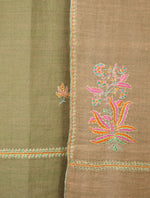 Green And Natural Base Reversible Motif Embroidery Cashmere Pashmina Shawl