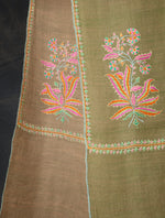 Green And Natural Base Reversible Motif Embroidery Cashmere Pashmina Shawl