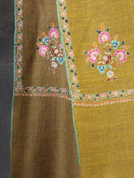 Mustard And Brown Base Reversible Motif Embroidery Cashmere Pashmina Shawl