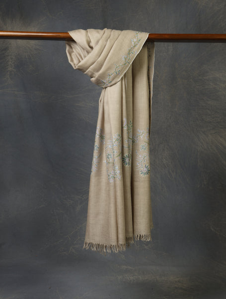 Natural Base Big Border Embroidery Cashmere Pashmina Shawl