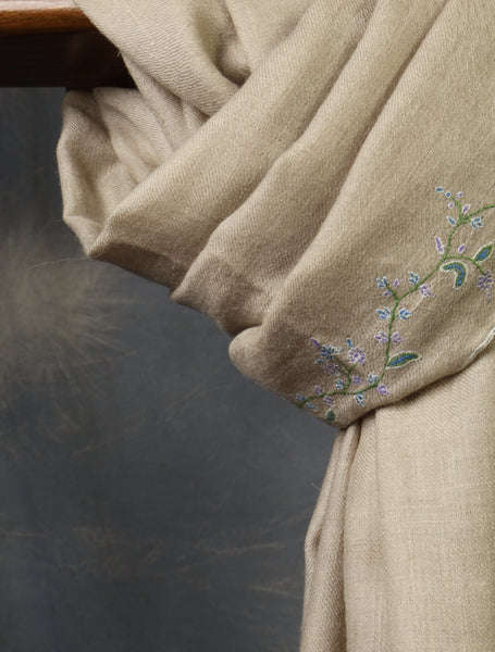Natural Base Big Border Embroidery Cashmere Pashmina Shawl