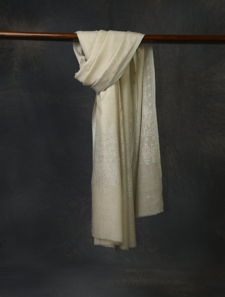 Ivory Base Big Border Embroidery Cashmere Pashmina Shawl