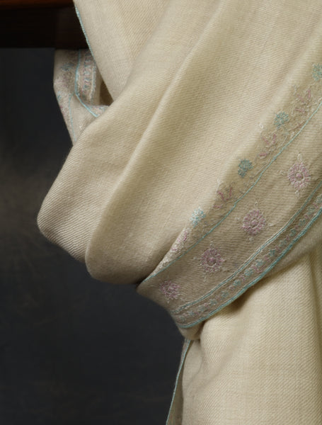 Ivory Base Big Border Embroidery Cashmere Pashmina Shawl