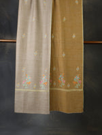 Mustard And Natural Base Reversible Motif Embroidery Cashmere Pashmina Shawl