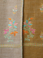 Mustard And Natural Base Reversible Motif Embroidery Cashmere Pashmina Shawl