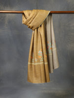 Mustard And Natural Base Reversible Motif Embroidery Cashmere Pashmina Shawl