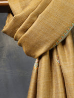 Mustard And Natural Base Reversible Motif Embroidery Cashmere Pashmina Shawl