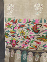 Natural Butti-Dar With Kani Border Embroidery Cashmere Pashmina Shawl