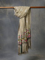 Natural Butti-Dar With Kani Border Embroidery Cashmere Pashmina Shawl
